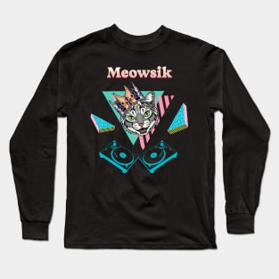 Retro Meowsik-Cat and Music lovers- Long Sleeve T-Shirt